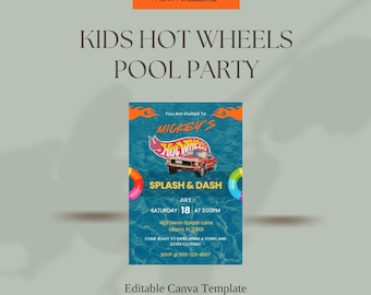 Hot Wheels Pool Party Invitation | Kids Birthday Editable Canva Template (Digital Download)
