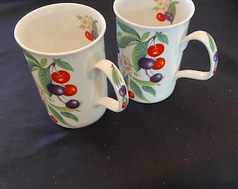 Roy Kirkham Pair of Sweet Cherry Bone China 4" Mugs