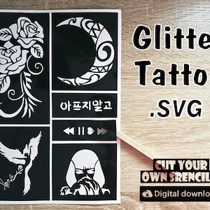 Glitter party favors, colorful, Tattoo Stencil SVGs, Files, Glitter Tattoo Designs, Face Painting Stencils, SVG Stencils, glitter sticker.