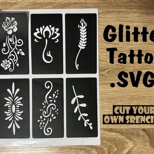 Glitter Tattoo Stencil, 6 Sticker sheet SVGs, Cut your own stencils, Files, Glitter Tattoo Designs, Face Painting Stencils, SVG Stencils.