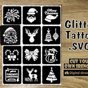 Tatuagens de Glitter, feliz natal papai noel, Glitter Santa Svg File, natal, Stencils, Adesivos, Stencils de feliz natal, Designs, SVG