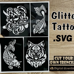 Glitter Large sheet , Tattoo Stencil SVGs, Glitter sticker sheet, Files, Glitter Tattoo Designs, Face Painting Stencils, Animal Stencils SVG