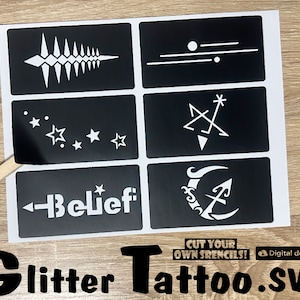 Glitter tattoos, Face Paint Stencils,  Stencil SVGs, Cut your own stencils, Files, Glitter Tattoo Designs, Face Painting Stencils,Body paint