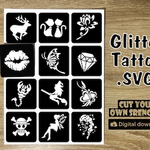 Glitter Tattoo Stencils: Popular Designs SVG Files (Digital Download)