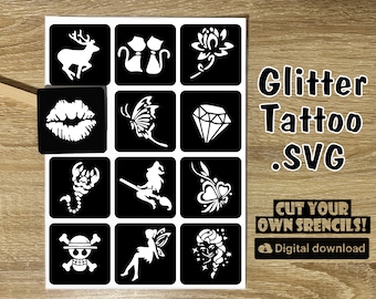 Glitter Tattoo Stencils: Popular Designs SVG Files (Digital Download)
