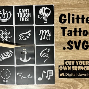 Glitter Tattoo Stencil SVGs, Cut your own stencils, Files, Glitter Tattoo Designs, Face Painting Stencils, SVG Stencils, Glitter Svg.