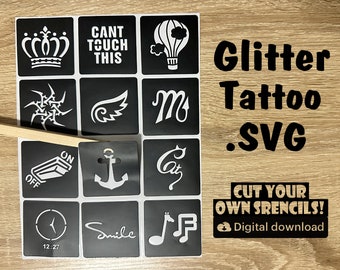 Glitter Tattoo Stencil SVGs, Cut your own stencils, Files, Glitter Tattoo Designs, Face Painting Stencils, SVG Stencils, Glitter Svg.