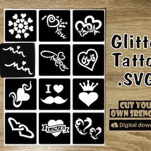 Glitter Tattoo love, Glitter Tattoo, Painting, Stencils ,Stickers, Glitter sticker sheet, Files,  Designs, SVG Stencils, love tattoo stencil