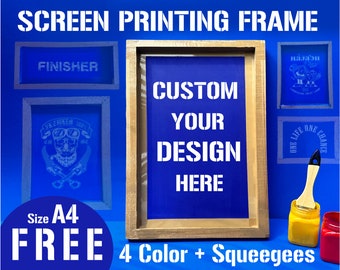 Professional Custom Wood  Screen Printing Frame A4 silk screen print image  logo graphic on. Delivered ready for you to print, custom design