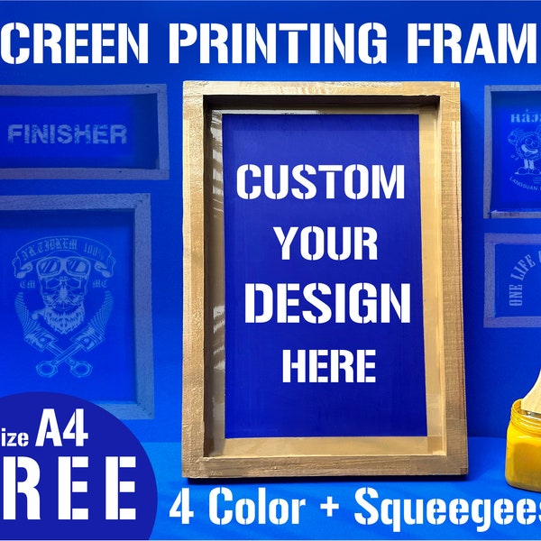 Professional Custom Wood  Screen Printing Frame A4 silk screen print image  logo graphic on. Delivered ready for you to print, custom design