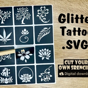 Glitter Tattoo Svg, SVG Stencils, Tattoo Designs, 12 Glitter Tattoo Stencil SVG  Digital Cutting Files Cricut Stencil - Instant Download