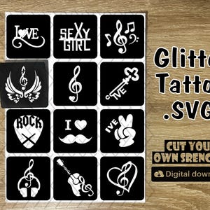 Glitter tattoos Music, Musical Notes, Digital Svg File, tattoos Download, Musical Clipart, Guitar pick , Musician Stencil, Music Lover Gift.