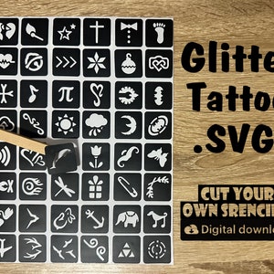 DIY Tattoo Stencil Bundle - Cut Your Own Designs, Glitter Tattoos, Face Painting SVGs, Cut your own stencils, Files, Glitter Tattoo Designs.
