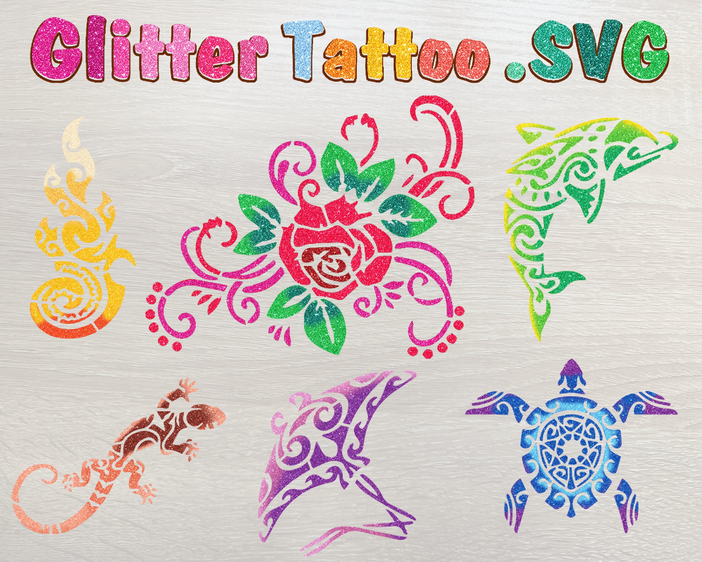 Glitter Tattoo Stencil Designs: SVG Cut Files (Digital Download)