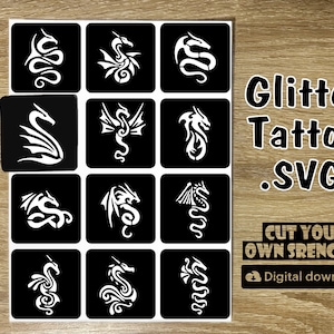 Dragon Glitter Tattoo Stencils: SVG Cut Files (Digital Download)