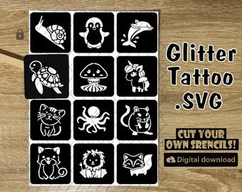 Animal Glitter Tattoo Stencils for Teachers: DIY Tattoo Art SVG (Digital Download)