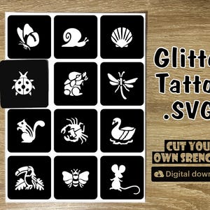 Glitter Tattoos Animals Small , Animals svg, Animals Stencils ,Stickers, Glitter sticker sheet, Files,  Designs, SVG Stencils, henna tattoo.