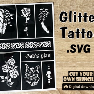 Glitter sticker, Tattoo Stencil SVGs, Glitter sticker sheet, Files, Glitter Tattoo Designs, Face Painting Stencils, SVG Stencils, henna.
