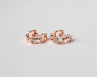 Pink Gold - 925 Silver Round Studs adorned with Cubic Crystals. Elegant handcrafted jewelry for her everyday chic style and modern gifting,