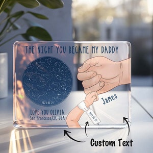 Lámpara de luz nocturna con mapa de estrellas del Día del Padre personalizada, placa personalizada de la noche en que te convertiste en mi papá, regalo personalizado del Día del Padre, regalo personalizado para papá