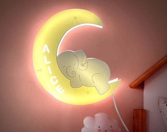 Personalized Name Baby Elephant Wall Light for Kids Room, Birthday Gift for Kids, Baby Birthday Gift, Custom Baby Elephant Night Light Gift