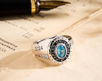 Anillo de graduación personalizado con piedra natal grabada, regalo de graduación para la promoción de 2026, anillo de recuerdo personalizado de la promoción de 2026, anillo de regalo de graduación con piedra natal