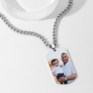 Custom Photo Engraved Stainless Steel Mens Dog Tag, Custom Photo Necklace For Hero Dad, Custom Fathers Day Photo Necklace Gift for Dad