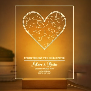 Plaque acrylique personnalisée carte constellation des étoiles avec lumière LED, cadeau d'anniversaire personnalisé, cadeau de mariage personnalisé, cadeau carte des étoiles personnalisé