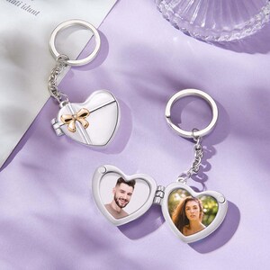 Personalized Double Photo Frame Heart-shaped Keychain, Custom Valentines Gift, Custom Heart Double Photo Keychain Gift, Photo Keychain Gift