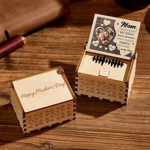 Personalized Mothers Day Wooden Photo Music Box, Custom Heart Music Box Gift for Mother, Custom Gift for Mom, Custom Photo Music Box for Mom