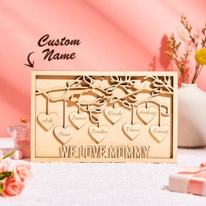 Custom Engraved Plaque Family Tree Home Decor,  Mother&#39;s Day Gift for Mom, Wood Engraved Family Tree Home Decor, Mothers Day Home Decor Gift