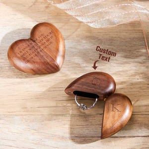 Personalized Secret Engraved Wood Heart Flip Ring Box, Custom Heart Jewelry Ring Box, Custom Heart Wood Proposal Ring Box, Heart Ring Box