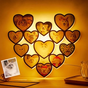 Lámpara LED de noche con foto personalizada y corazón de amor, luz LED de noche con foto personalizada en forma de corazón, regalo de decoración del hogar personalizado para el día de San Valentín