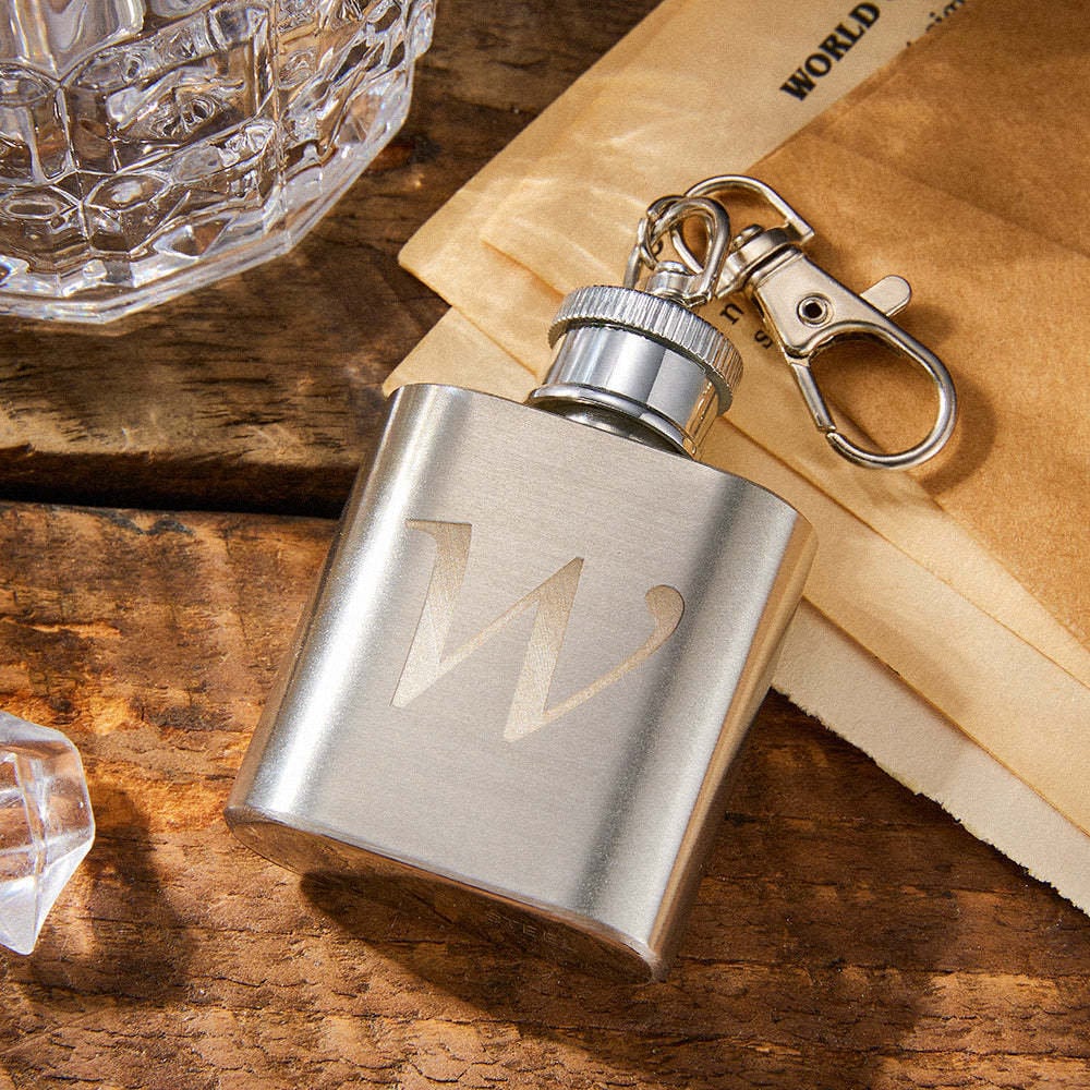 Personalized Mini Liquor Flask Keychain, Custom Engraved Rectangle Hip