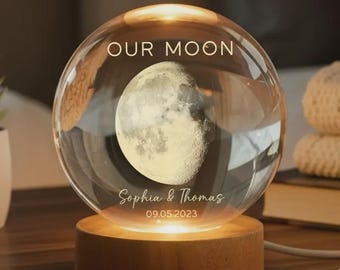 Personalisierte Our Moon Phase Globe Lamp, benutzerdefinierte Jubiläum Mond Globe, Unser Mond Nachtlicht Geschenk, Romantisches Paar Geschenk, Hochzeitsandenken