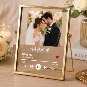 Custom Wedding Anniversary Scannable Song Golden Photo Frame, Personalized Engagement Anniversary Birthday Gift, Newlywed Music Keepsake