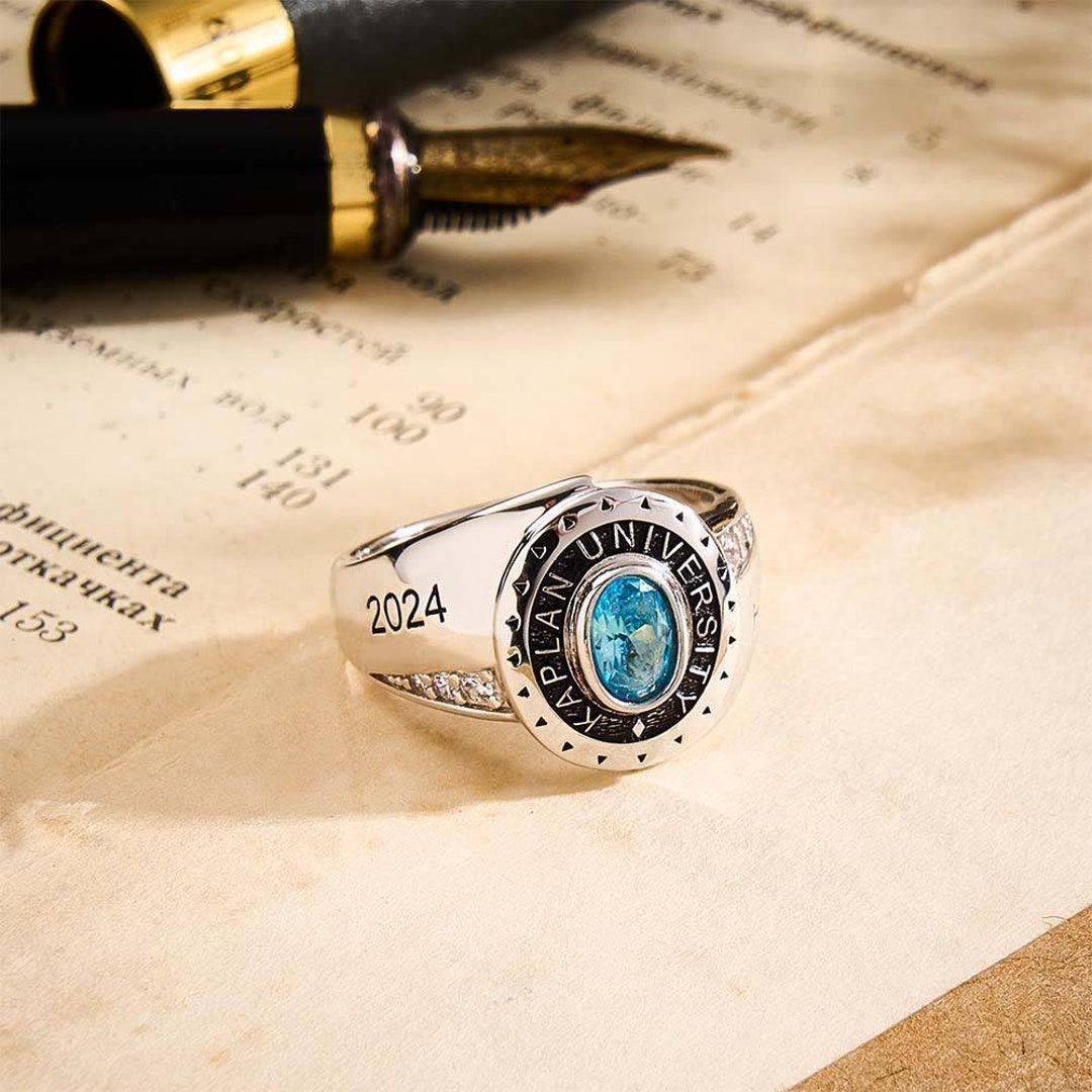 Personalized Birthstone Engraved Graduation Ring, Grad Gift for Class ...