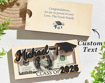 Personalized Class of 2026 Graduation Wooden Money Holder Gift, Custom Gift for High School College Graduate, Custom Grad Keepsake Gift