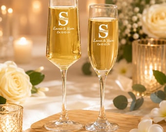 Copas de champán personalizadas para bodas, copas de brindis grabadas para novios, copas de champán personalizadas para el Sr. y la Sra., regalo de boda para la pareja.