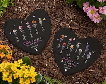 Pietra da giardino con fiori di nascita personalizzati per la festa della mamma, pietra da giardino personalizzata per la nonna, regalo per la festa della mamma, pietra da giardino con fiori di nascita personalizzati
