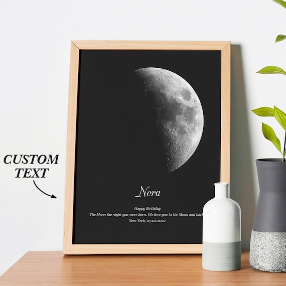 Custom Moon Phase Wooden Frame Personalized Name and Text, Custom