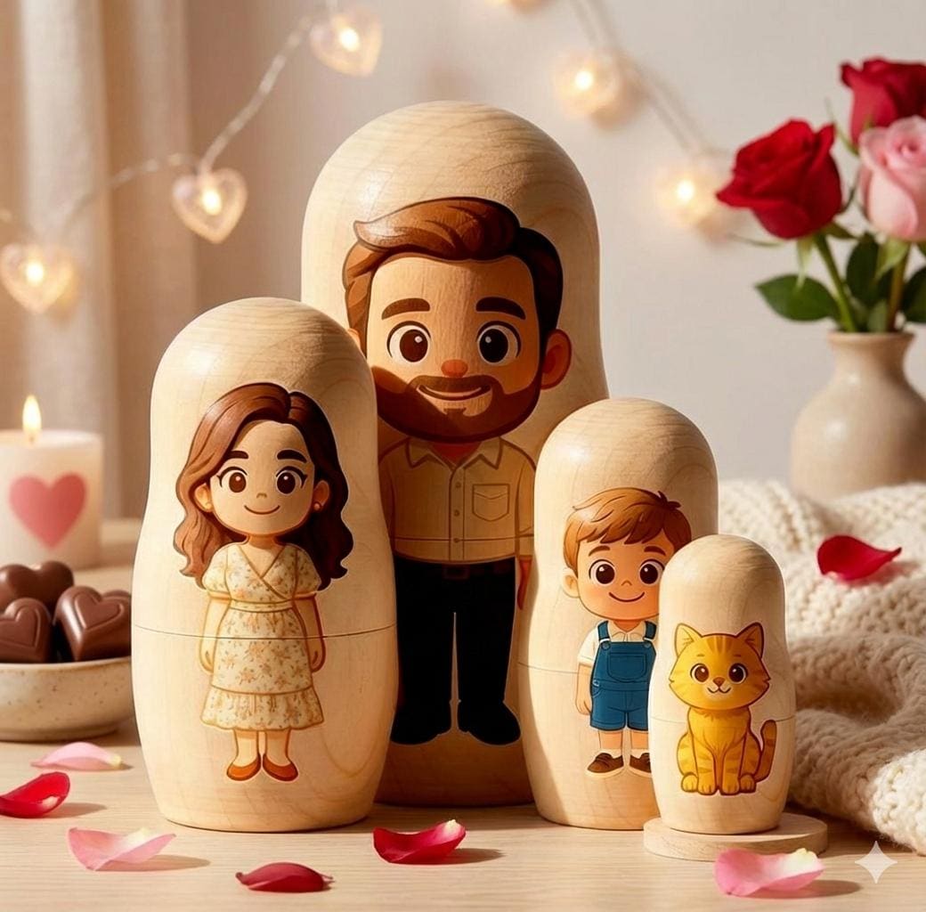 Poupées Russes Matriochka Personnalisées Avec Vos Photos – Set De 6 En Bois Style BD – Cadeau émotionnel Pour Couple, Famille Ou Enfants – Déco Maison Et Anniversaire