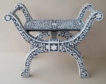 Handmade Bone inlay Roman chair , Bone inlay Roman stool , Bone inlay Chair , Bone inlay stool