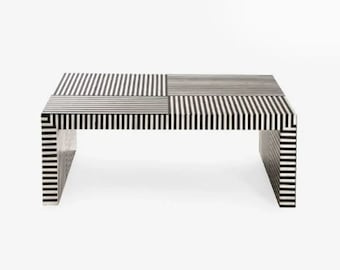 Antique Bone Inlay Wooden Modern Striped Pattern Coffee Table New Type Furniture