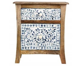 Handmade Mother of Pearl Inlay Wooden Modern Floral Pattern Bedside/Sidetable/Nightstand 1 Drawer with 1 Door and  Furniture