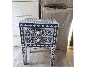 Handmade Mother of Pearl Inlay Wooden Modern Floral Pattern Bedside/Sidetable/Nightstand with 1 Drawer and  Furniture