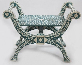 Handgefertigter römischer Stuhl mit Knocheninlay, römischer Hocker mit Knocheninlay, Stuhl mit Knocheninlay, Hocker mit Knocheninlay