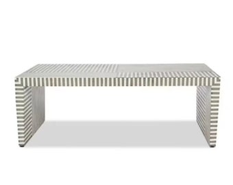 Handmade Bone Inlay Wooden Modern Striped Pattern Coffee Table Furniture