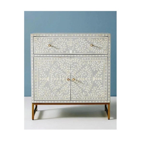 Handmade Bone Inlay Chest Of  Drawers , Floral Pattern In Flower Design 1 Drawer With 2 Door Furniture