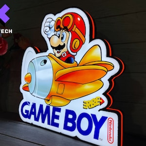 Classic Gameboy Super Mario LED Light Box, Perfect for Game Room, Super Mario Sign for Man Cave, Functional Dimmer, 5V, USB Plug In